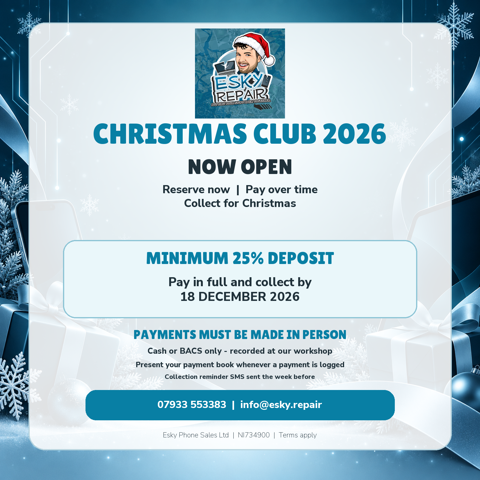Christmas Club 2026 now open, minimum 25 percent deposit and collection by 18 December 2026